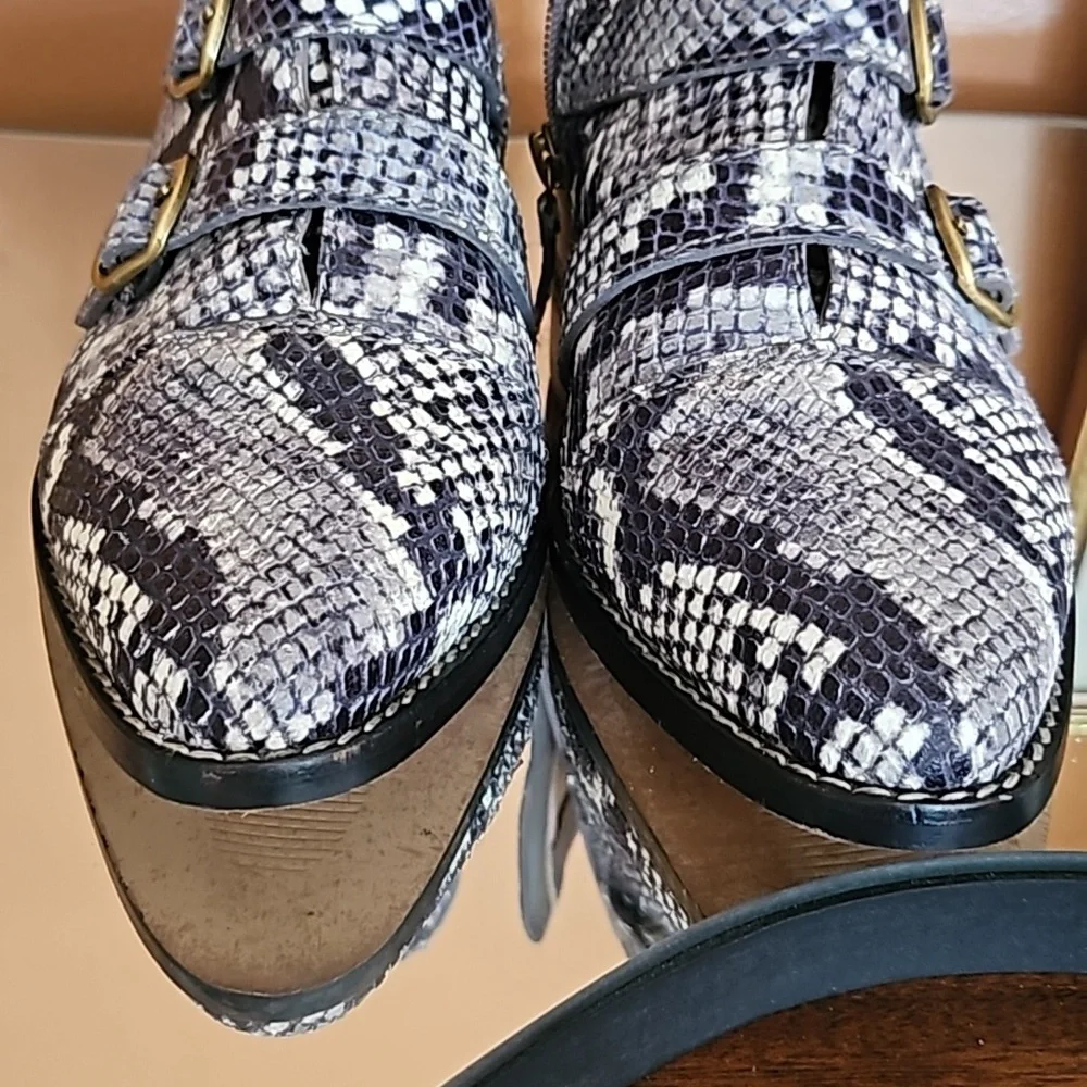 J. Crew Snake Print Leather Ankle Zipper Boots. - Picture 12 of 12